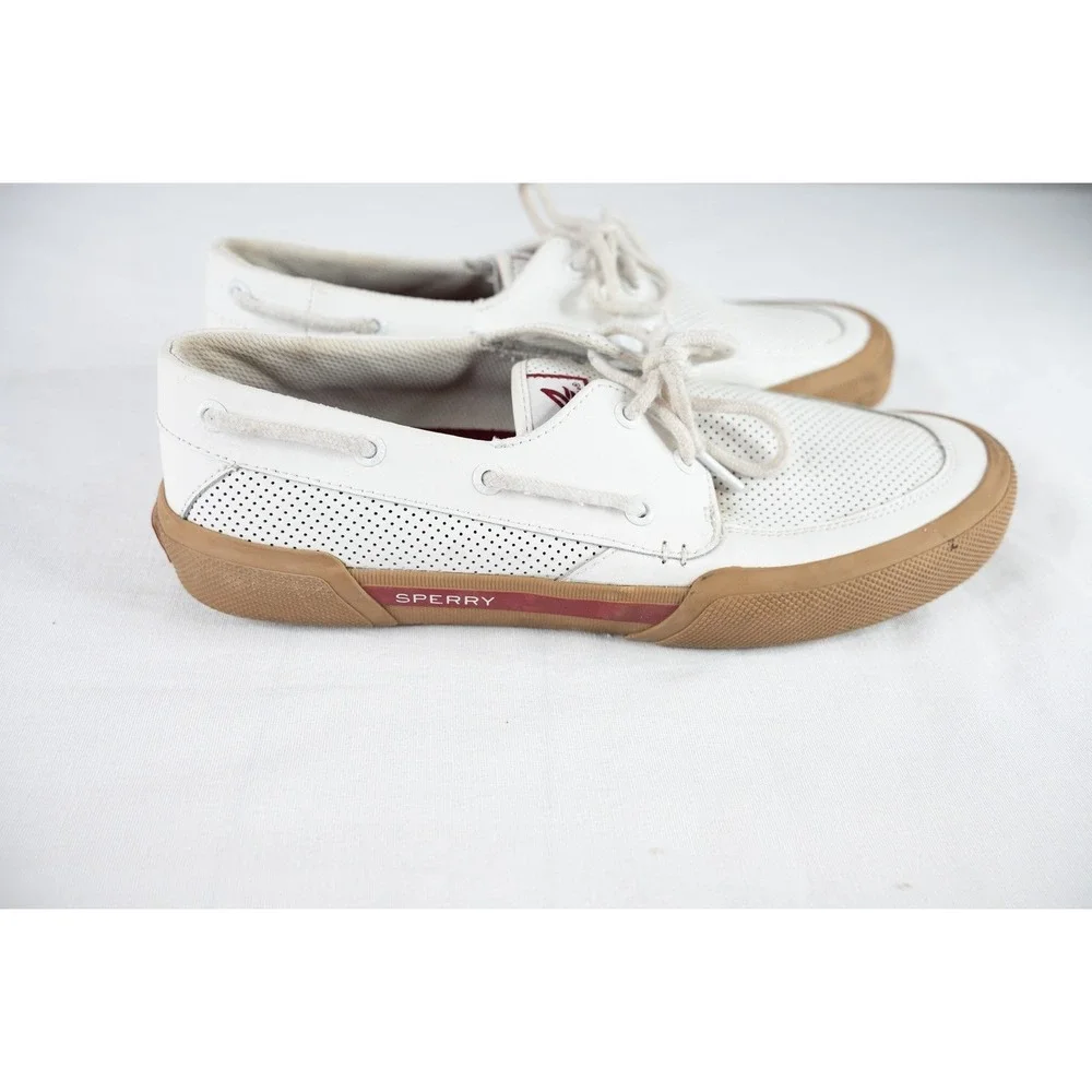 Sperry Top Sider size 11 Shoes Men White Perforated Leather Sneakers STS23623